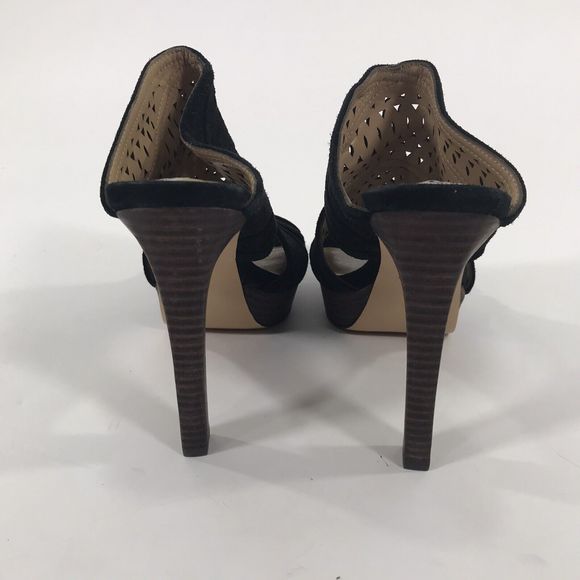 BCBG Max Azria Galinaa Black Open Toe Suede Platform Sandal Heels 10 - Picture 3 of 9